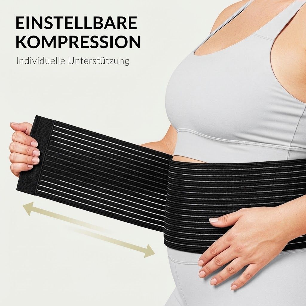 Schwarzer Bauchgurt mit Streifenmuster und Klettverschluss, individuell anpassbar.