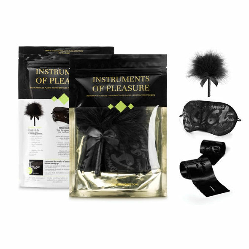 Zwei schwarze Feder-Accessoires und ein schwarzes Satinband.