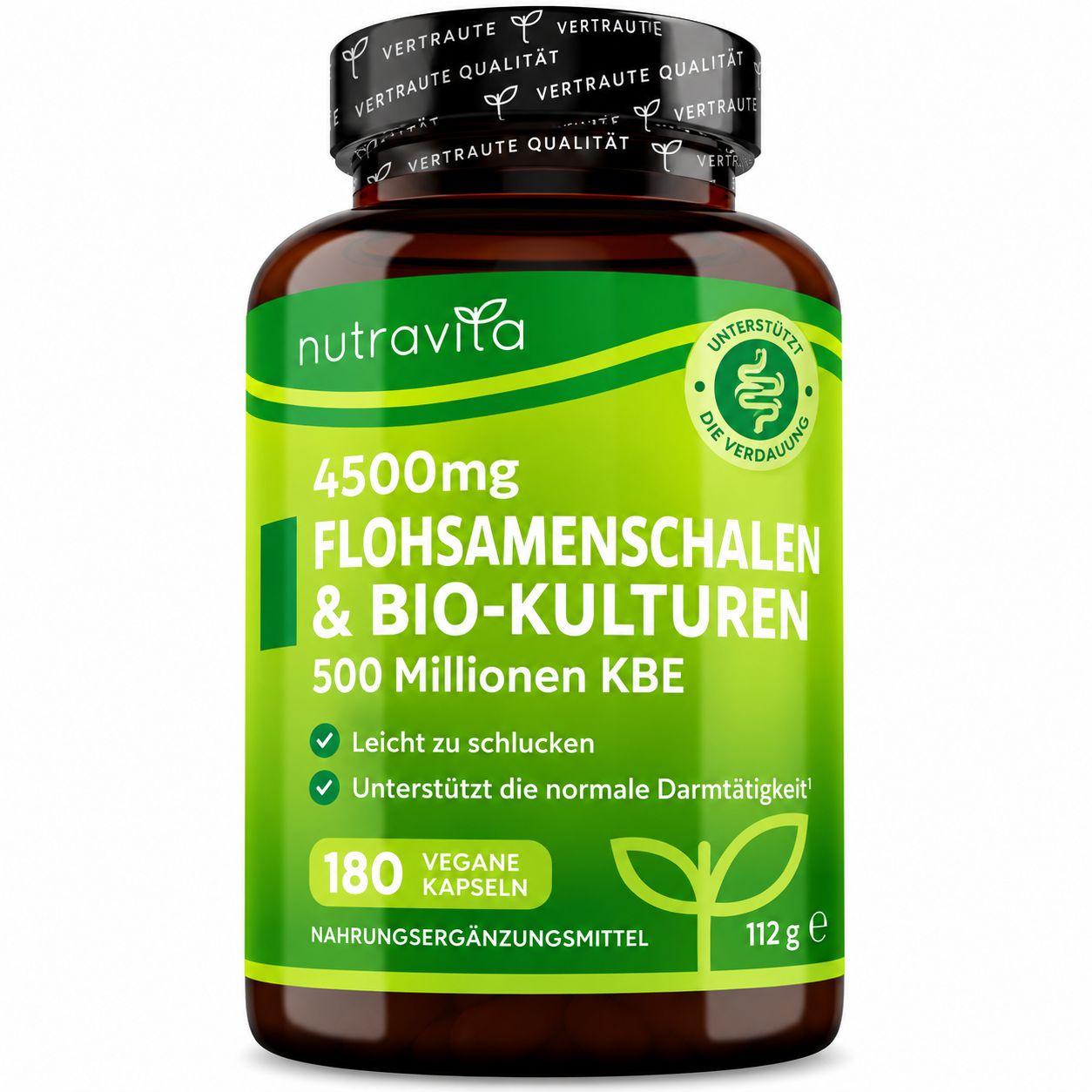 Nutrivita Flöhrensamen Schalen & Bio-Kulturen Nahrungsergänzungsmittel, 180 vegane Kapseln.
