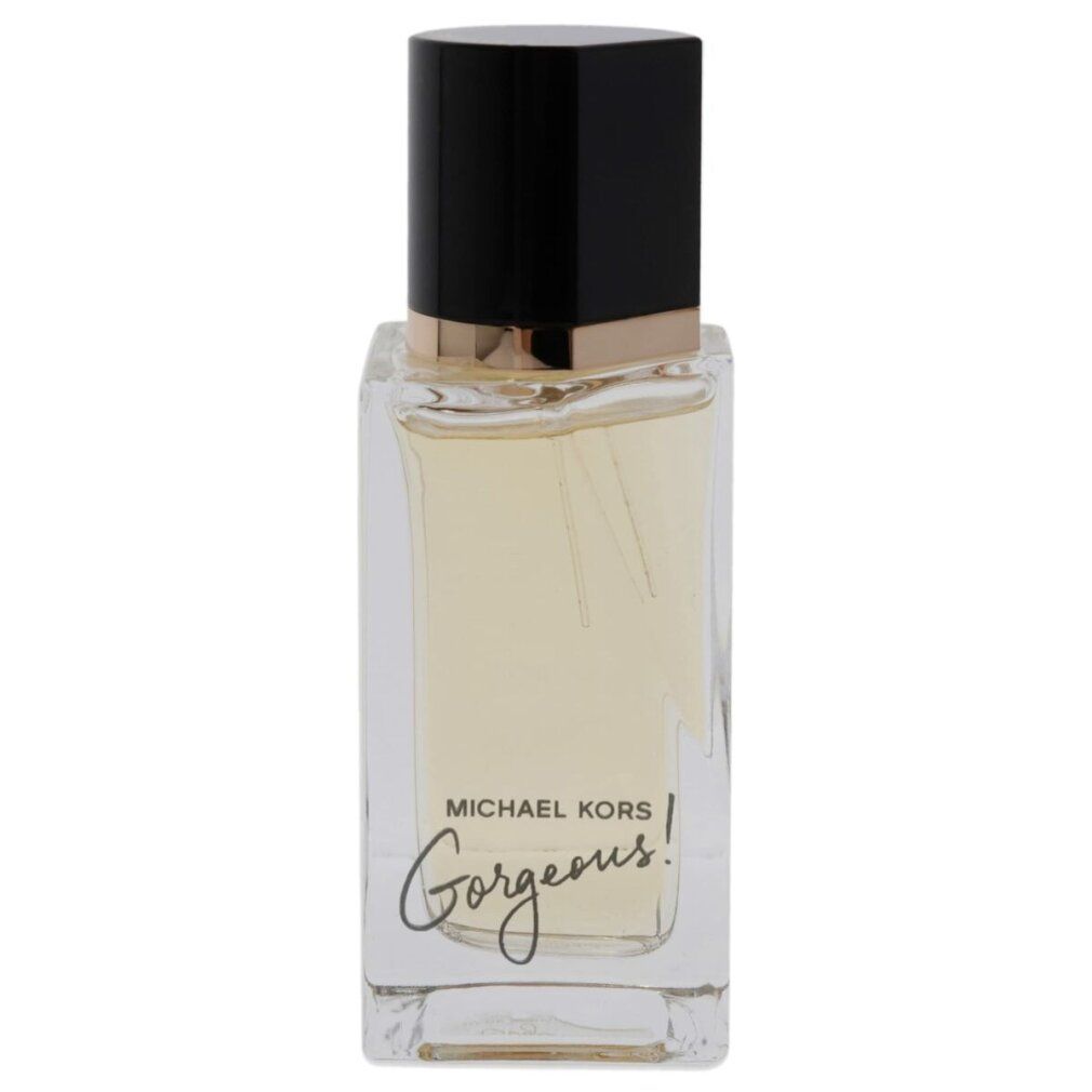 Michael Kors Gorgeous! Eau de Parfum Flakon mit schwarzem Deckel.