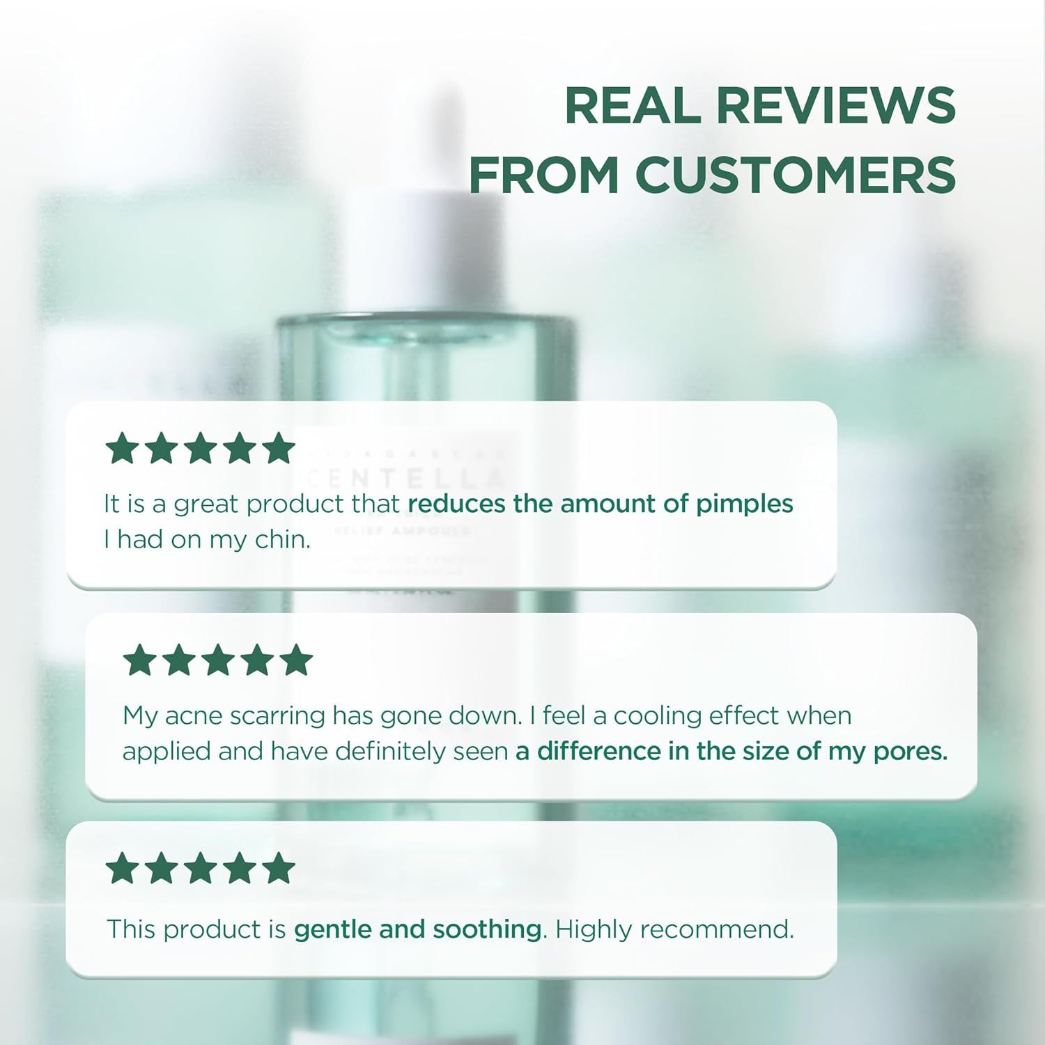 Kundenbewertungen. Text auf weißen Rechtecken. Sterne-Bewertungen. Produkt-Hintergrund.