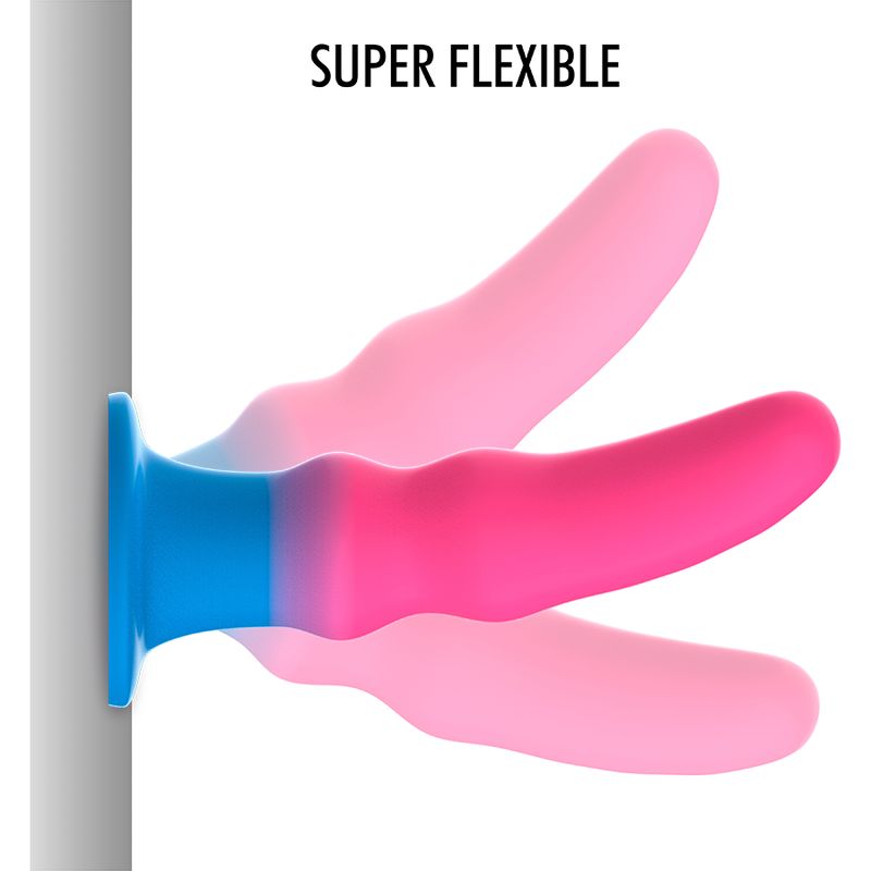 Wellness-Produkt, pink-blau, in drei Positionen gezeigt. Aufschrift: Super Flexible.