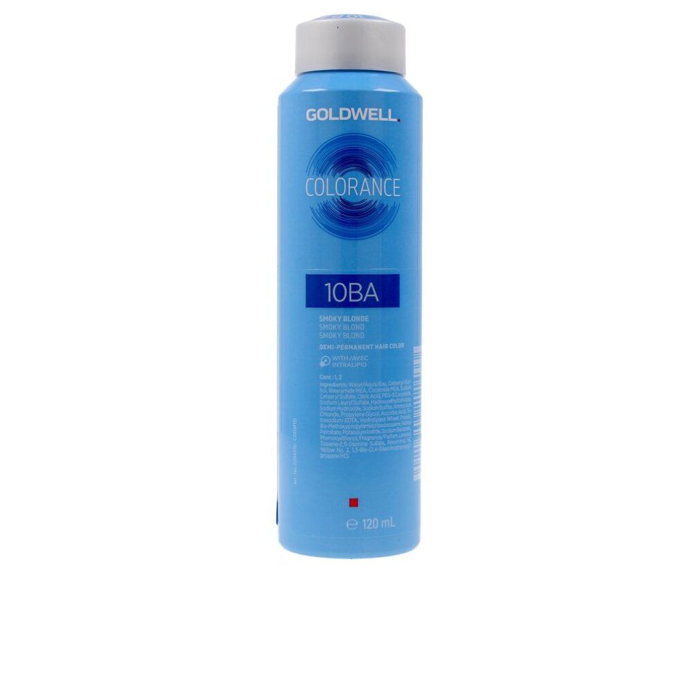 Goldwell Colorance Haarfarbe, blaue Flasche, weißer Deckel. Schriftzug Colorance, 10BA. 120 ml.