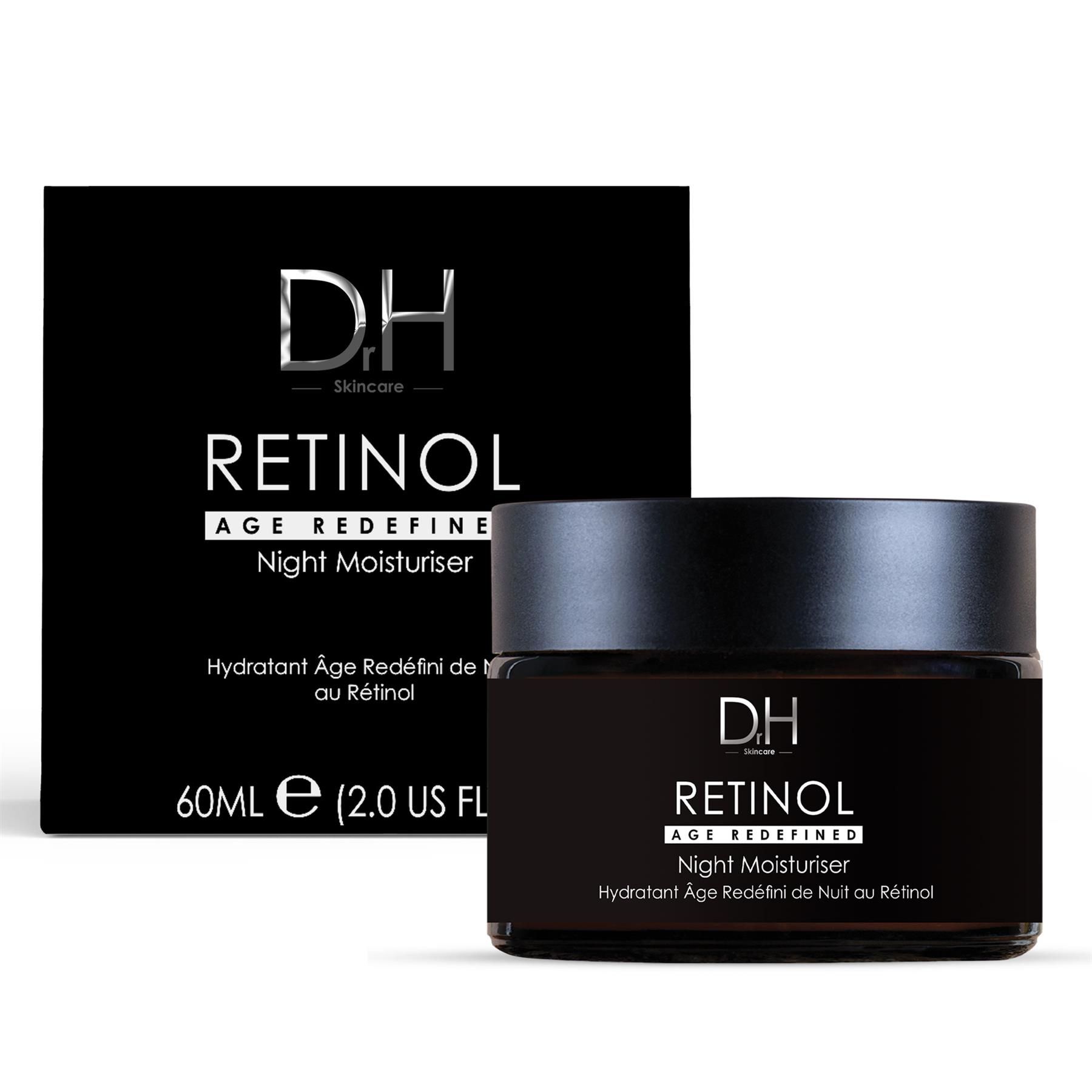 Dr H Retinol Age Redefined Nachtcreme im Glasbehälter mit Umverpackung.