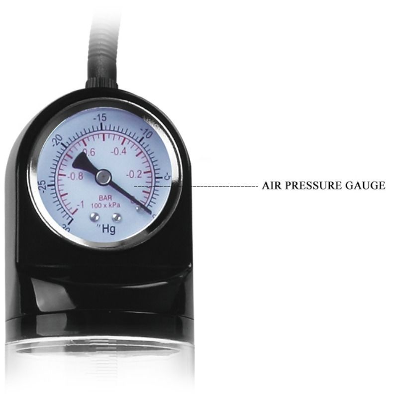 Nahaufnahme eines Manometers mit Beschriftung: AIR PRESSURE GAUGE. Skala in BAR und Hg.