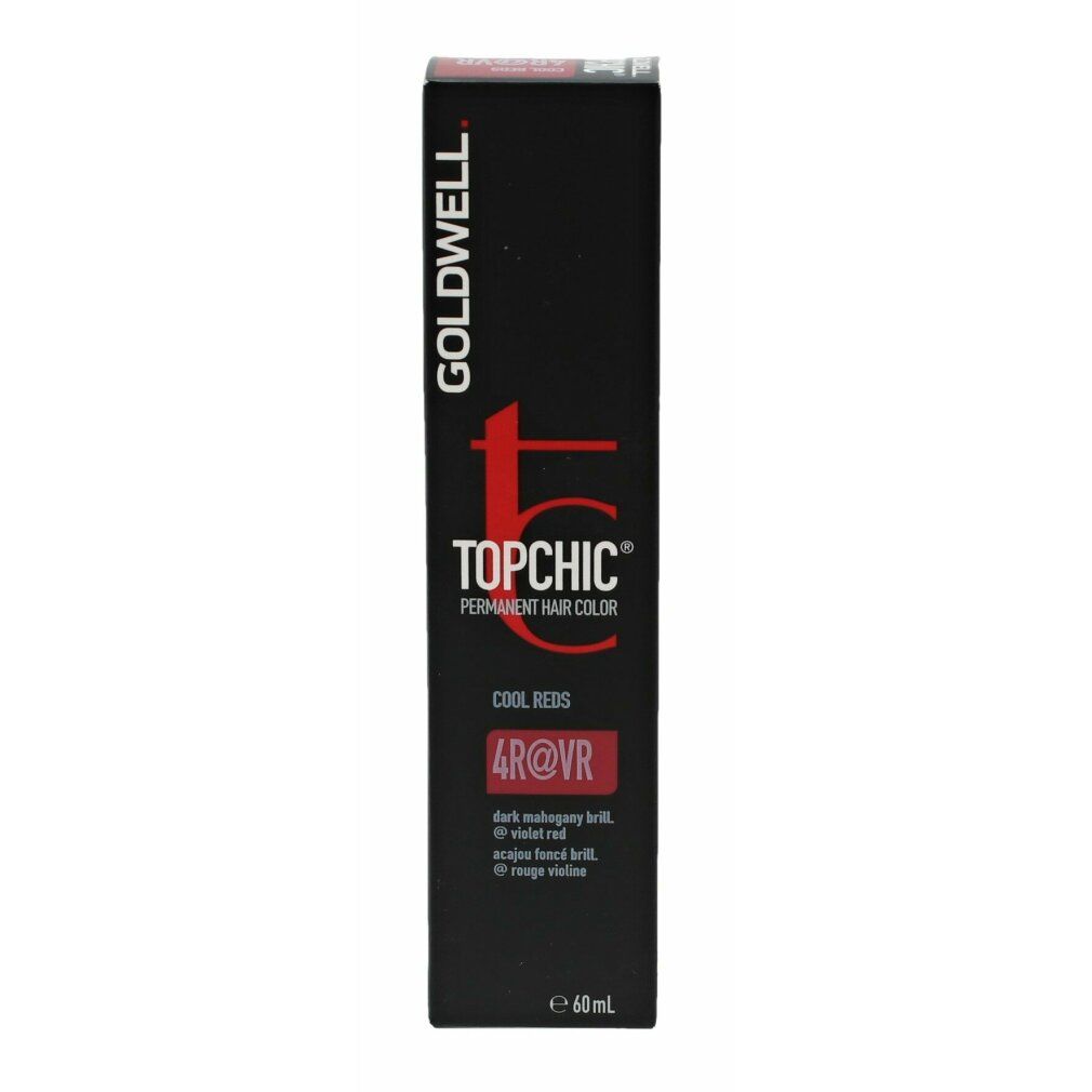 Goldwell Topchic 4R@vr mittelbraun elumenated rot violette permanente Haarfarbe in schwarzer Verpackung.