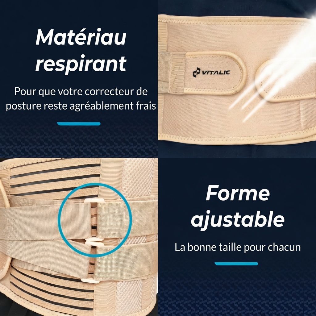 Detailansicht der Vitalic Rückenbandage mit atmungsaktivem Material und verstellbaren Gurten.