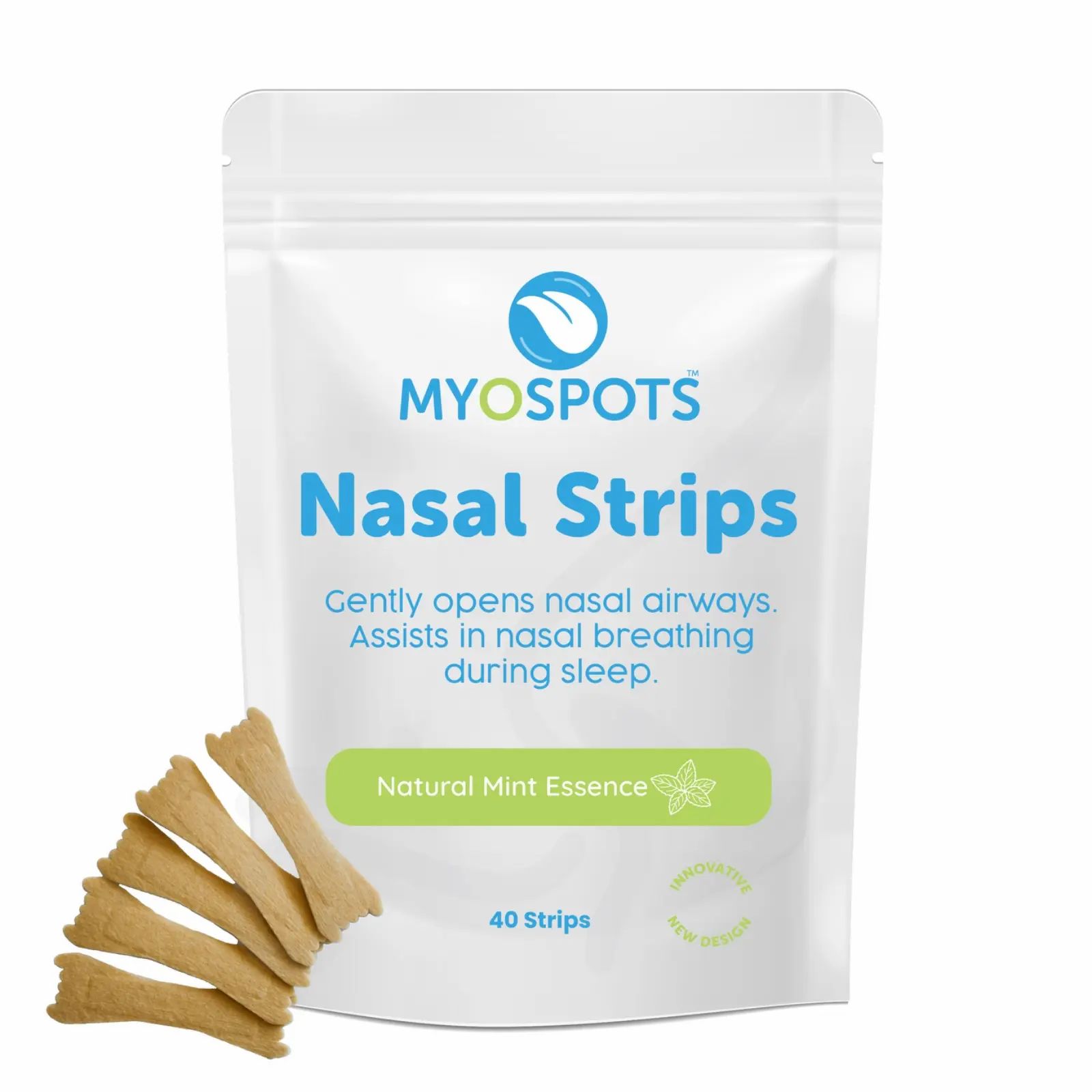 Verpackung Nasenstrips mit Nasenpflastern daneben. Grüne Markierung für Natural Mint Essence.