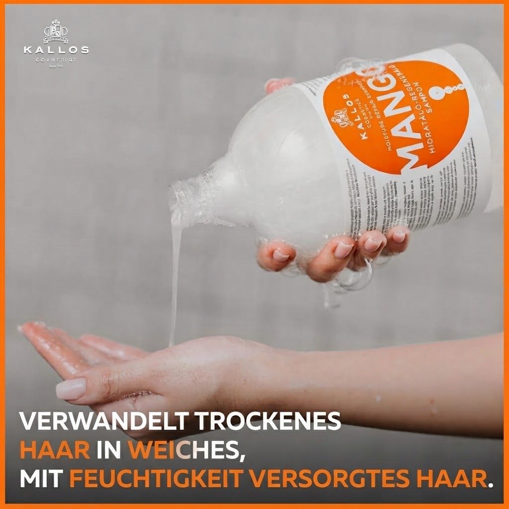 Kallos Cosmetics Mango Shampoo, 250ml. Verwandelt trockenes Haar in weiches, mit Feuchtigkeit versorgtes Haar.