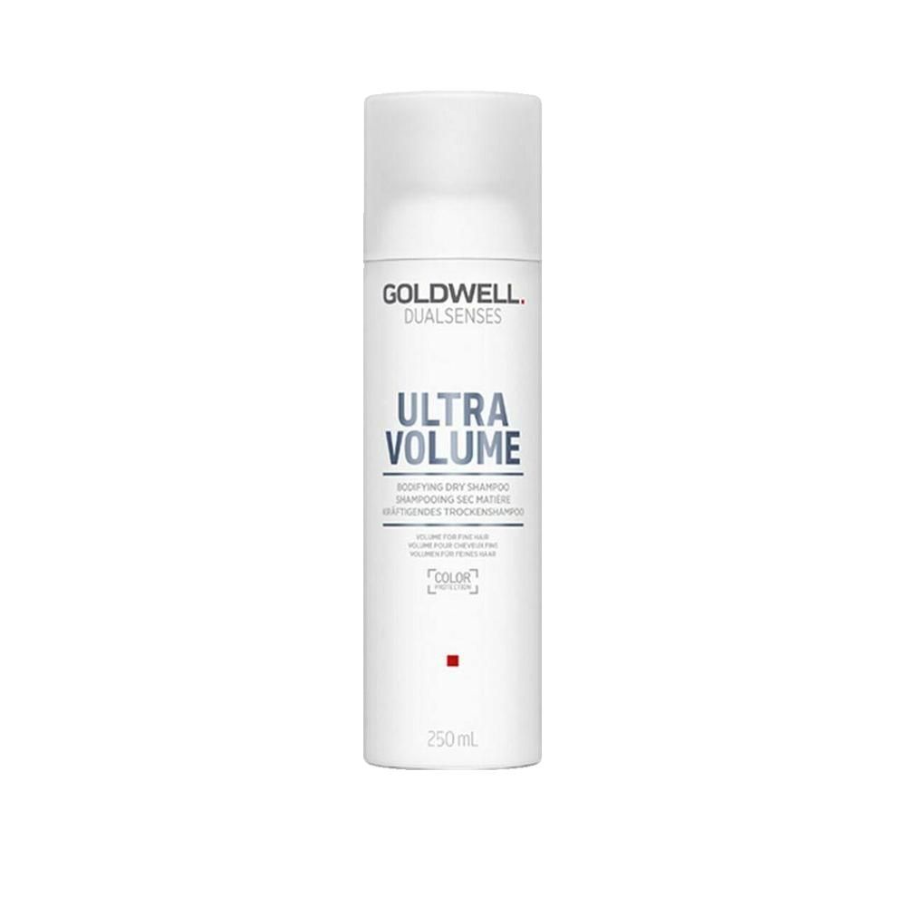 Goldwell Dualsenses Ultra Volume Trockenshampoo. Weiße Flasche mit Sprühkopf. Schriftzug: Ultra Volume. 250ml.