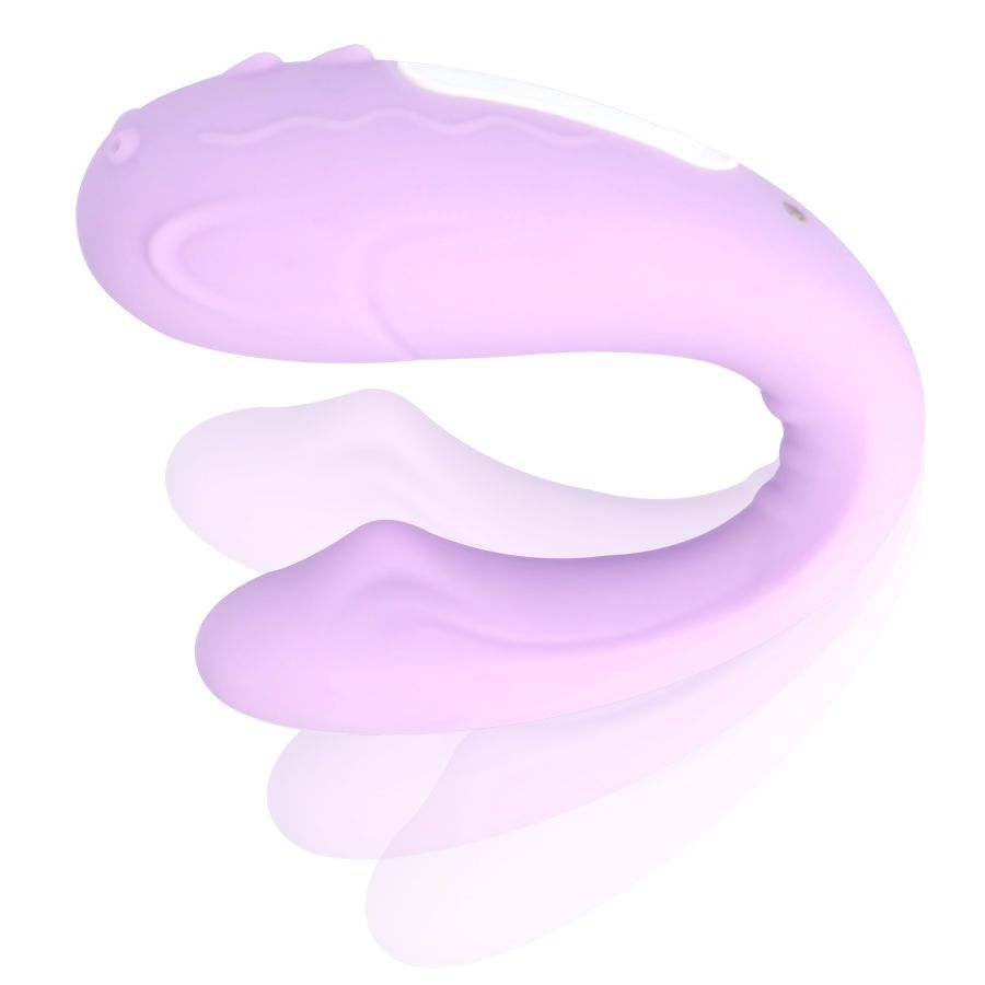 Lila Vibrator in U-Form, schräg von vorne gezeigt. Glatte Oberfläche mit Wellenmuster.