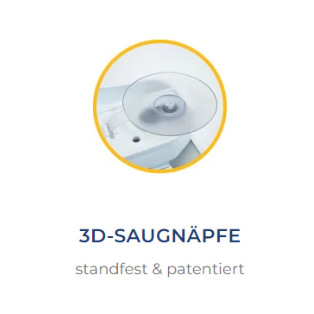 3D-Saugnäpfe, standfest & patentiert. Text: 3D-Saugnäpfe, standfest & patentiert.