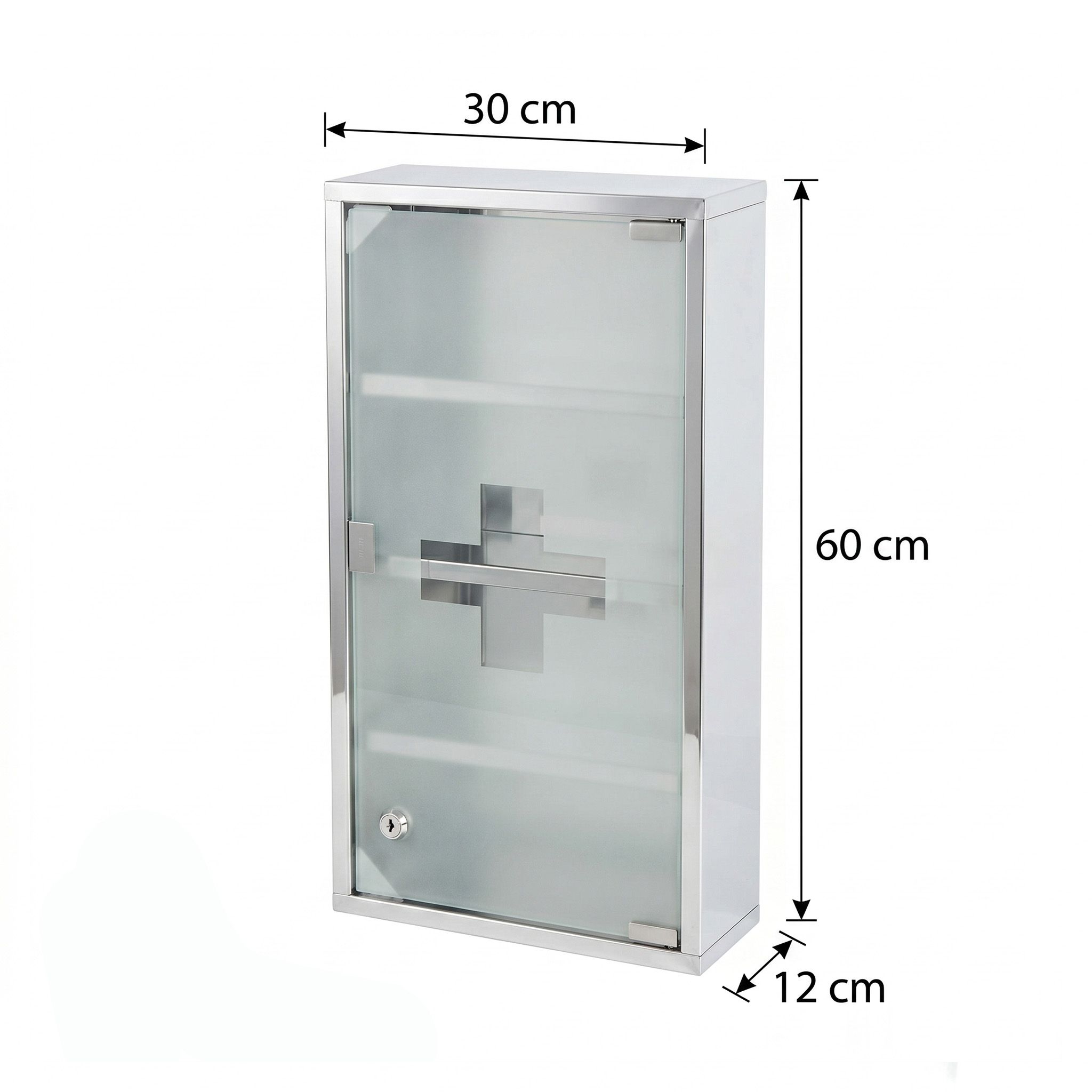 KARAT Medizinschrank Allen - Abschließbarer Arzneischrank mit Glastür Silber 60 x 30 cm 4 Fächer