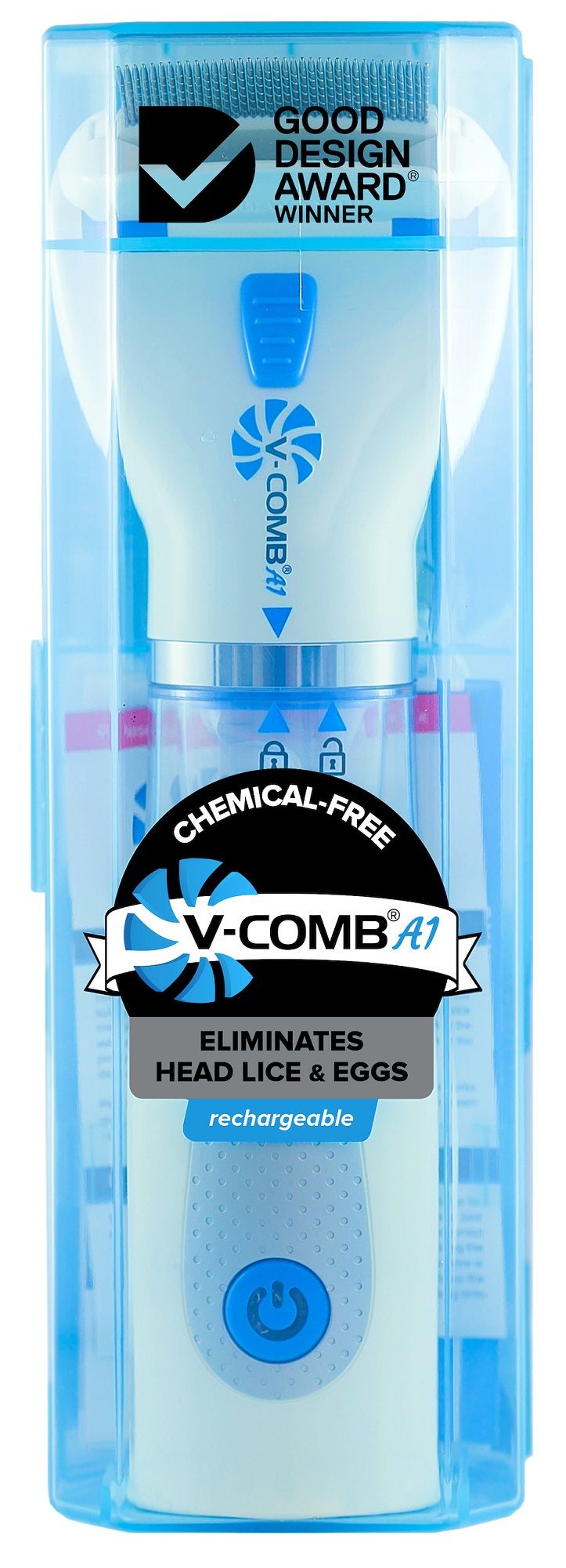 V-Comb A1: Elektrischer Läusekamm, chemiefrei, wiederaufladbar, zur Entfernung von Läusen und Eiern.