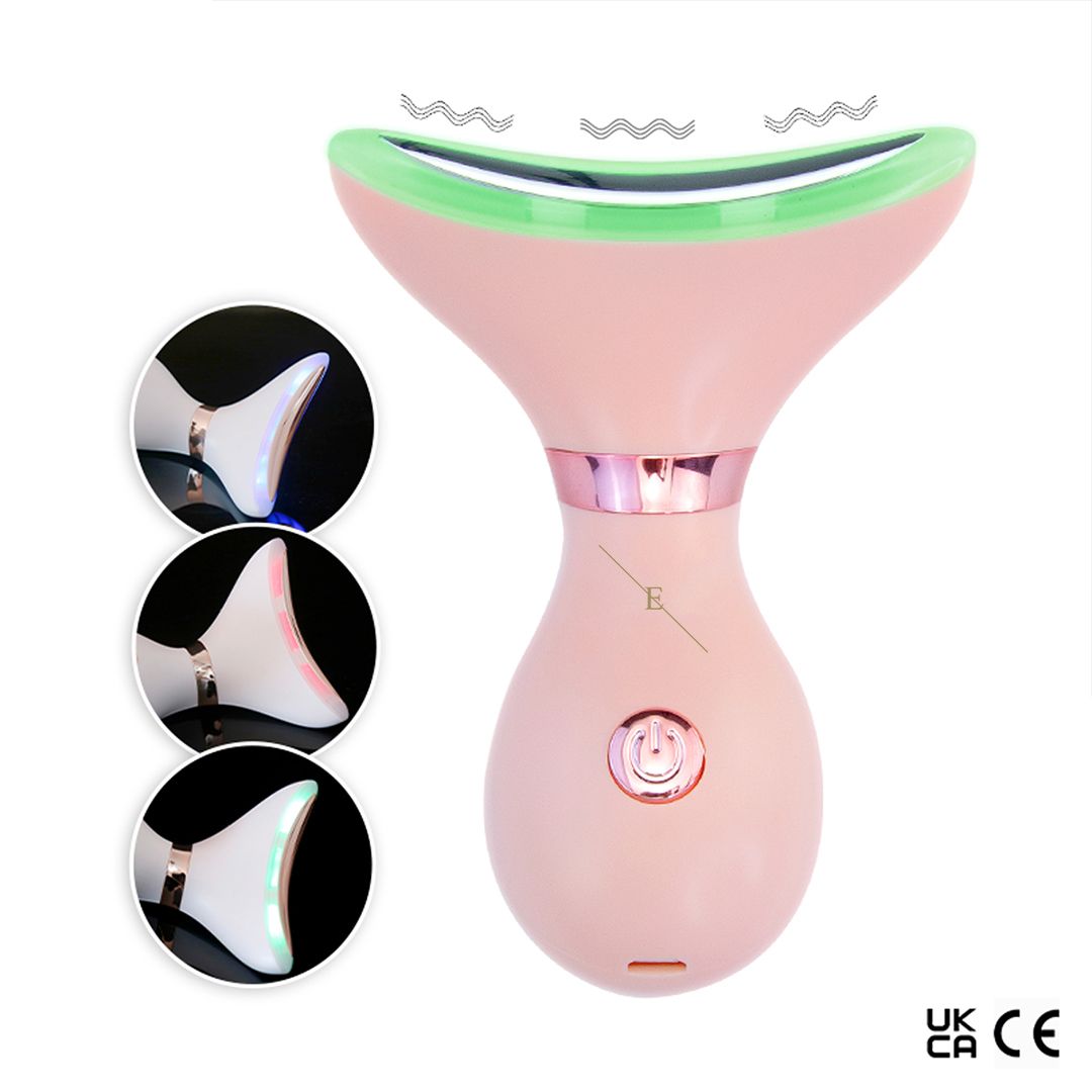 Rosa LED-Anti-Aging-System. Hals- und Kieferpartie-Definierer. Drei Lichtmodi. UKCA- und CE-Kennzeichnung.