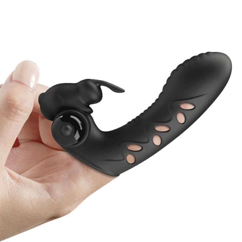 Schwarzer Kaninchen-Vibrator in der Hand gehalten.