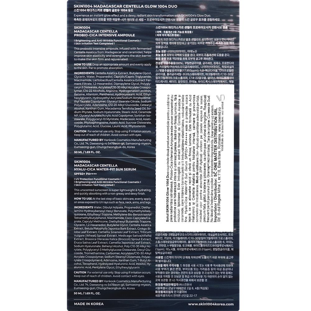 Rückseite der Verpackung des Duo-Sets. Text in mehreren Sprachen. Enthält Informationen zu Inhaltsstoffen und Anwendung.