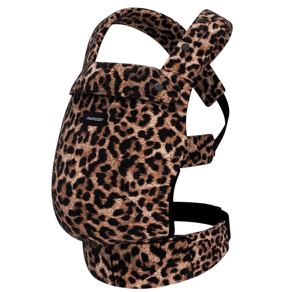 Babytrage mit Leopardenmuster. Gepolsterte Träger, verstellbarer Hüftgurt. Marke Momcozy.