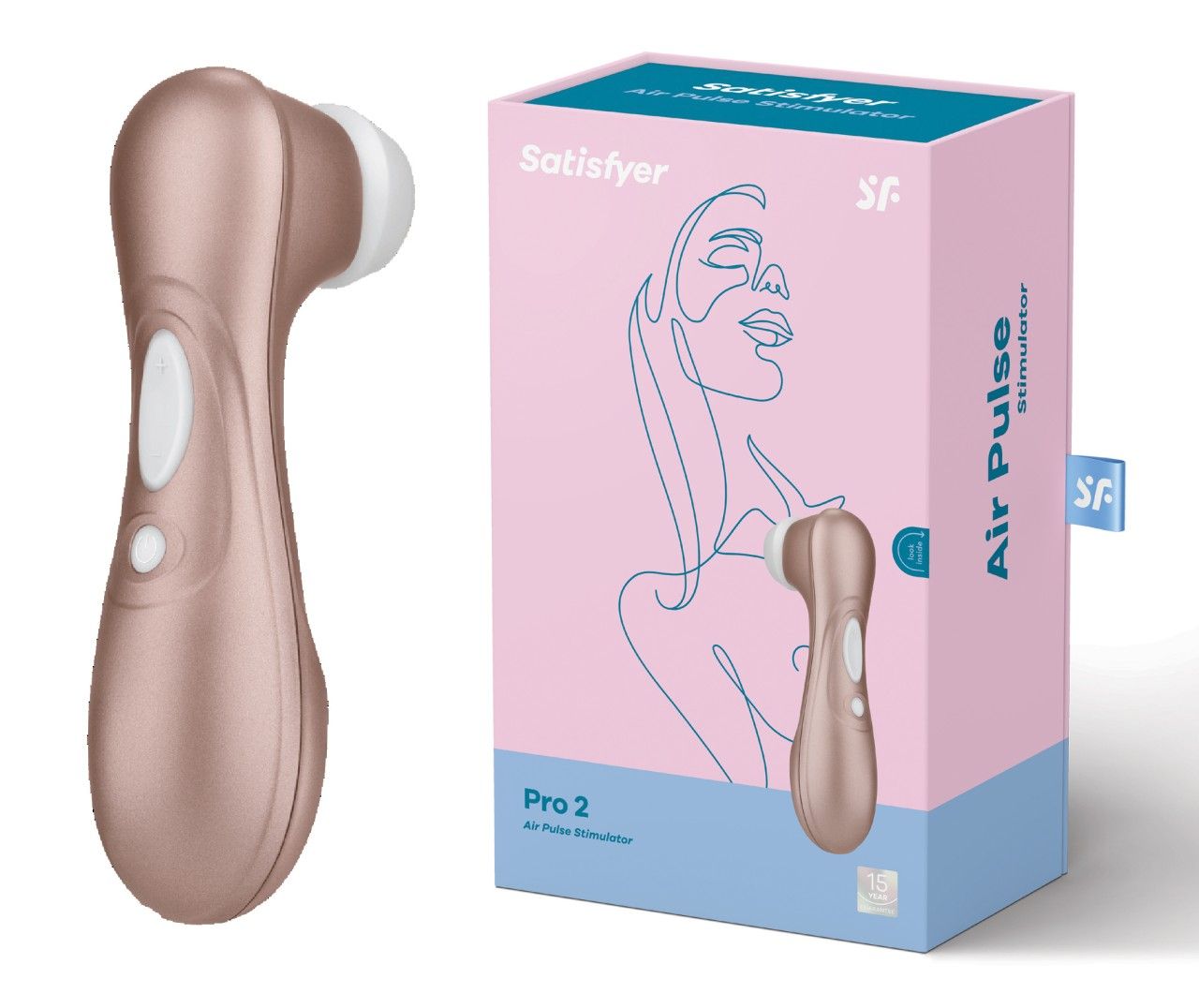 Rosafarbener Vibrator neben rosa Verpackung mit Produktabbildung und Schriftzug.