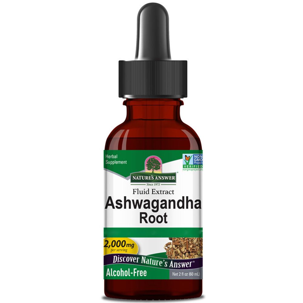Nature's Answer Ashwagandha Root Flüssigextrakt, 60ml Flasche mit Pipette. Alkohol-frei.