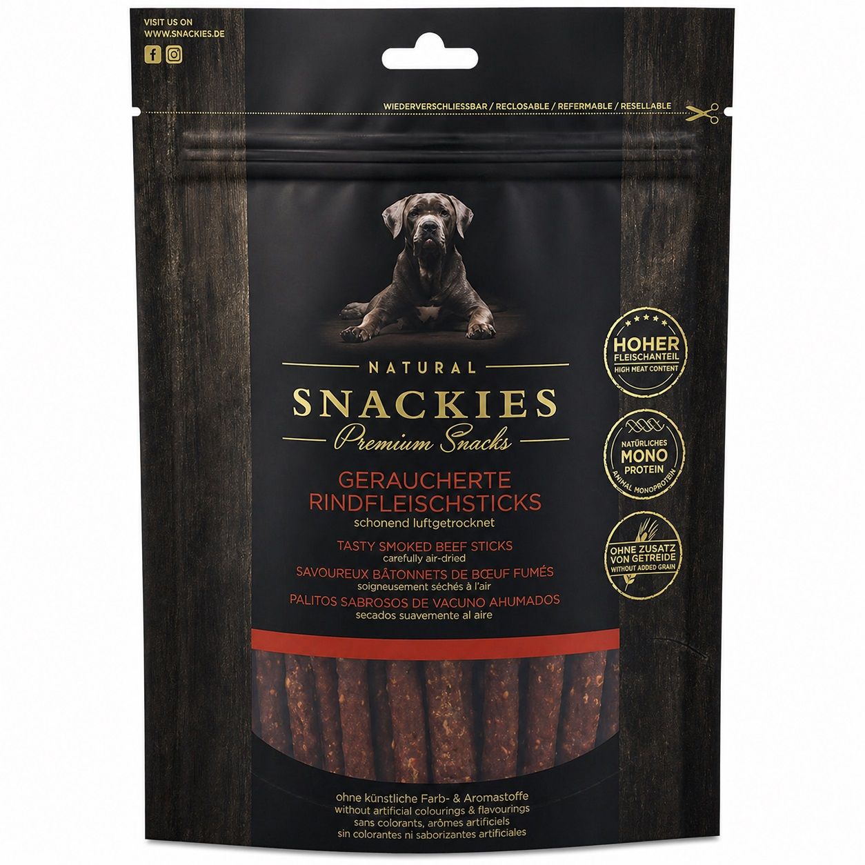 SNACKIES Geräucherte Rindfleischsticks - Monoprotein Hundesnack