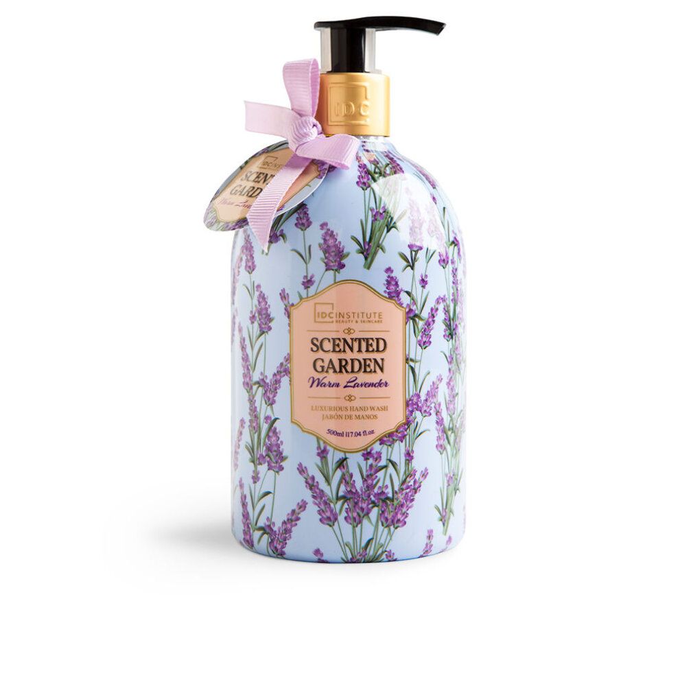 Flasche mit Lavendelmotiv und Pumpspender für Handwaschmittel.