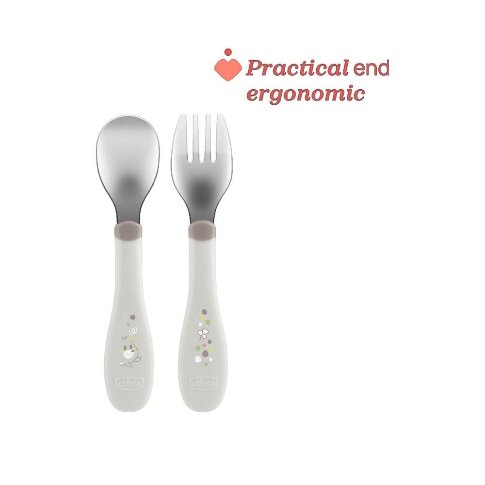 Chicco Kinderbesteck aus Edelstahl, grau, ab 18 Monaten