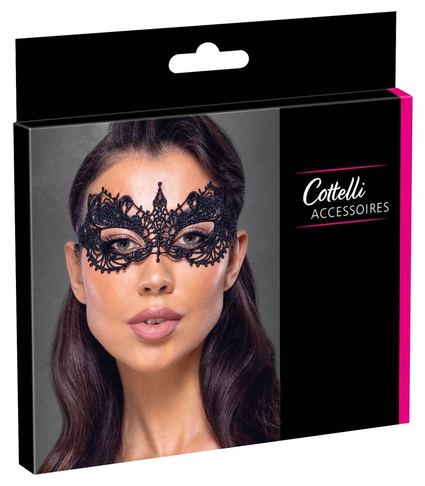 Verpackung mit einer Frau, die eine schwarze Augenmaske trägt. Auf der Verpackung steht 'Cottelli ACCESSORIES'.