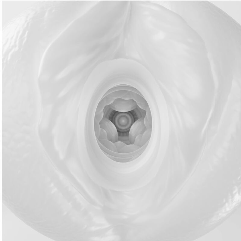 Blick in den weißen Masturbator. Innenstruktur mit konzentrischen Ringen.