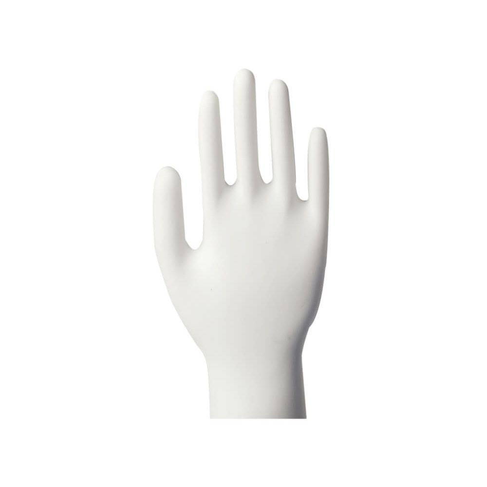 Weiße Vinyl-Hand. Geformt wie eine offene Handfläche mit ausgestreckten Fingern.