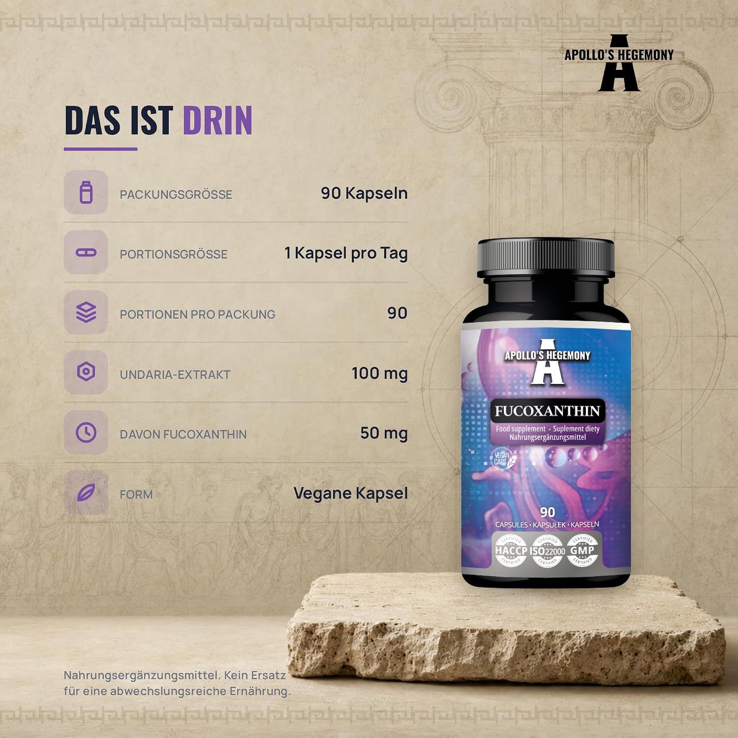Fucoxanthin Kapseln: 90 Kapseln, 100mg Extrakt, 50mg Fucoxanthin. Vegane Kapsel.