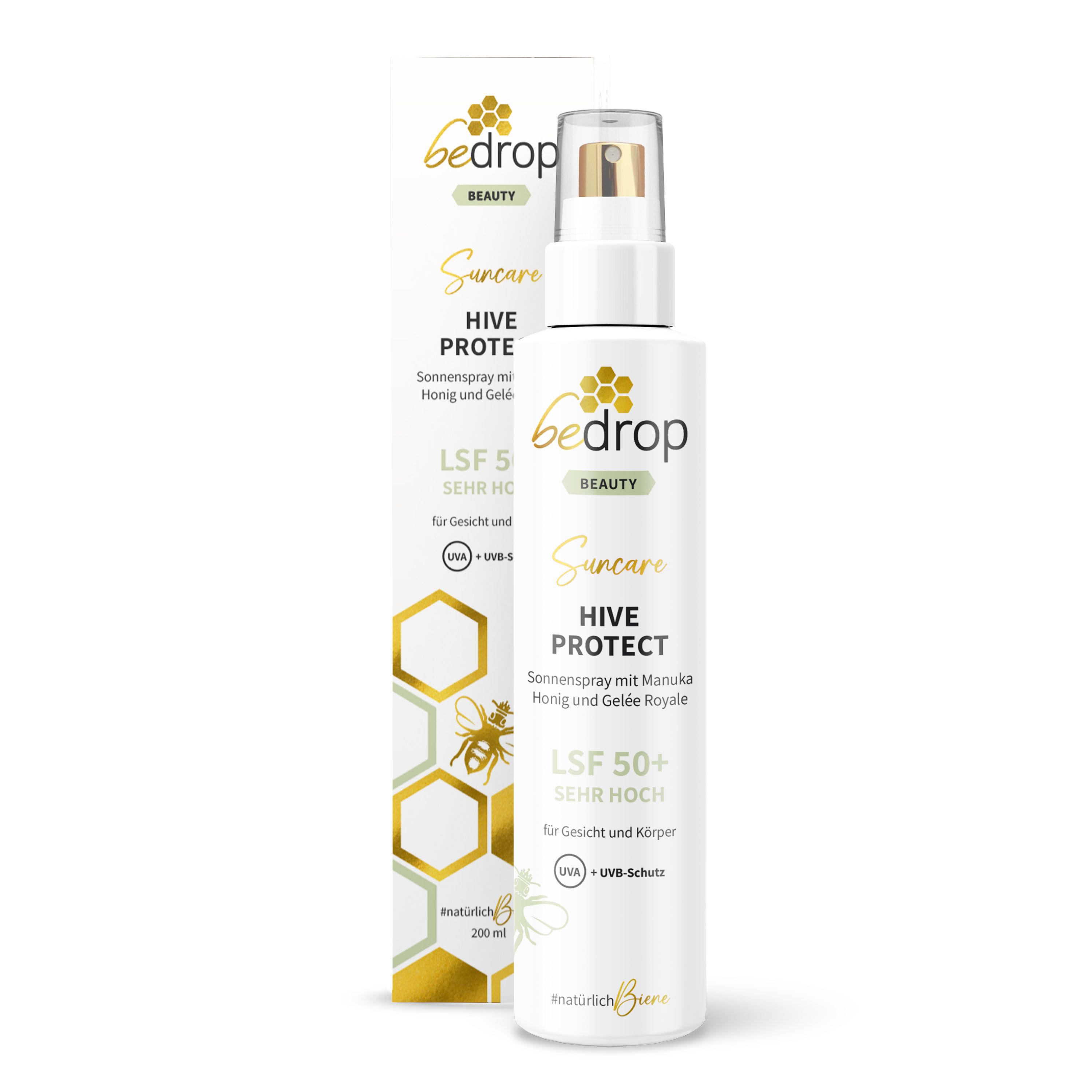 HIVE PROTECT LSF50+ Sonnenspray mit Manuka Honig und Gelée Royale, Sonnenschutz für Gesicht & Körper