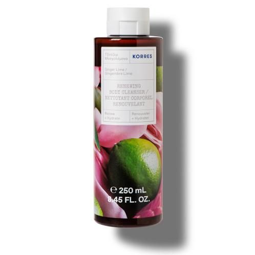 Revita Ginger Lime Körperreiniger in brauner Flasche mit Etikett, Blumen und Limette. 250 ml.