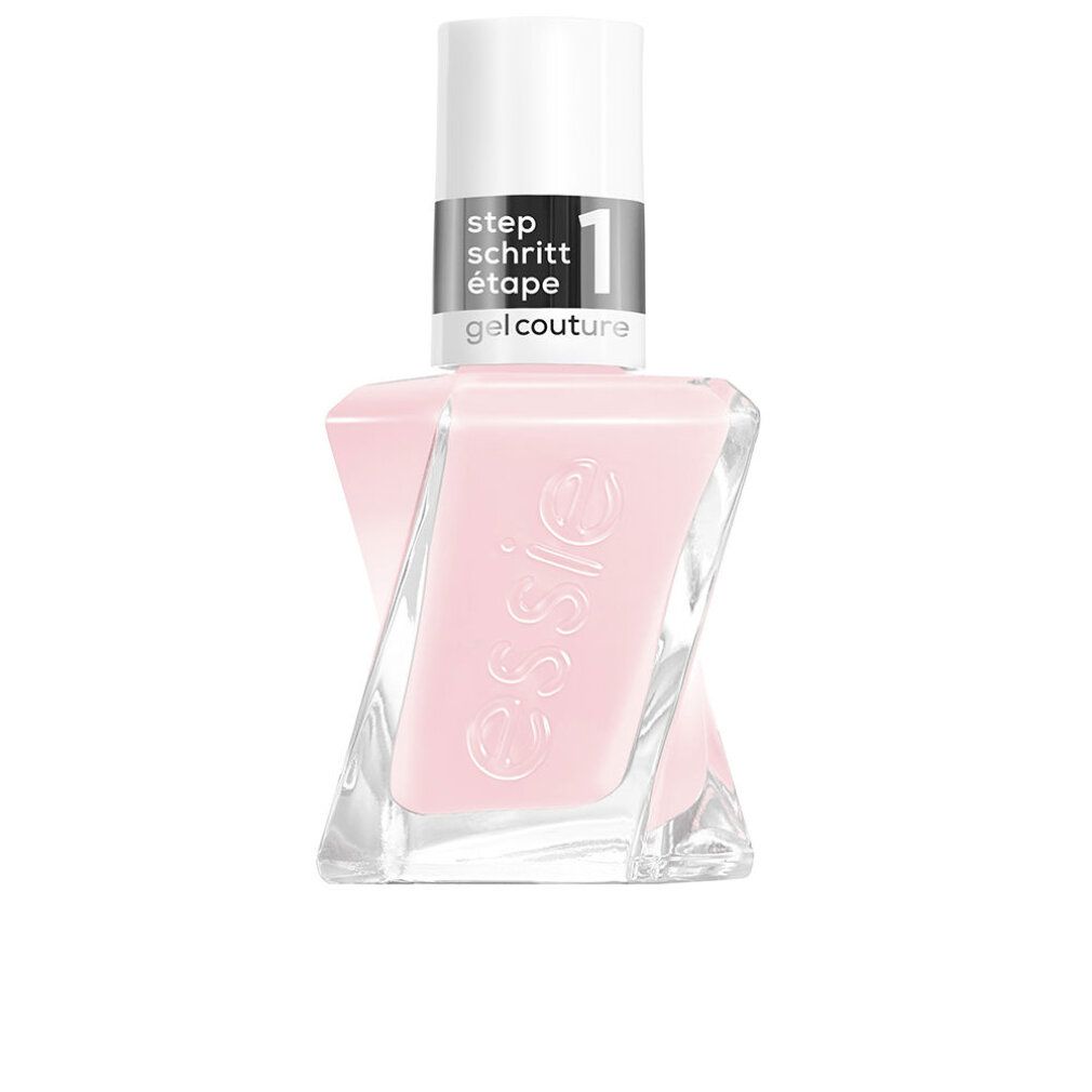 Nagellackflasche, rosa Inhalt, transparente Glasflasche. Aufschrift: essie, Gel Couture, Schritt 1.