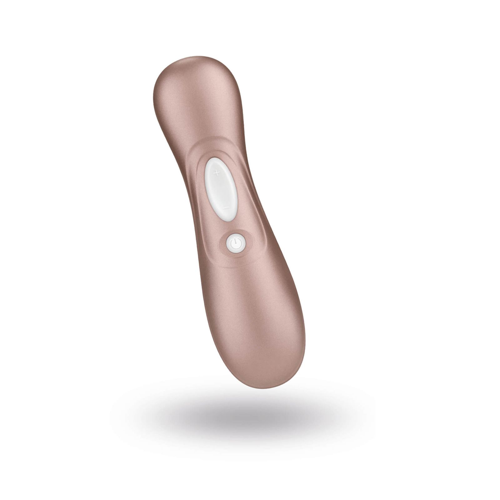 Rosafarbener Vibrator. Ovale Form mit zwei weißen Knöpfen. Oberseite mit weißem Element.