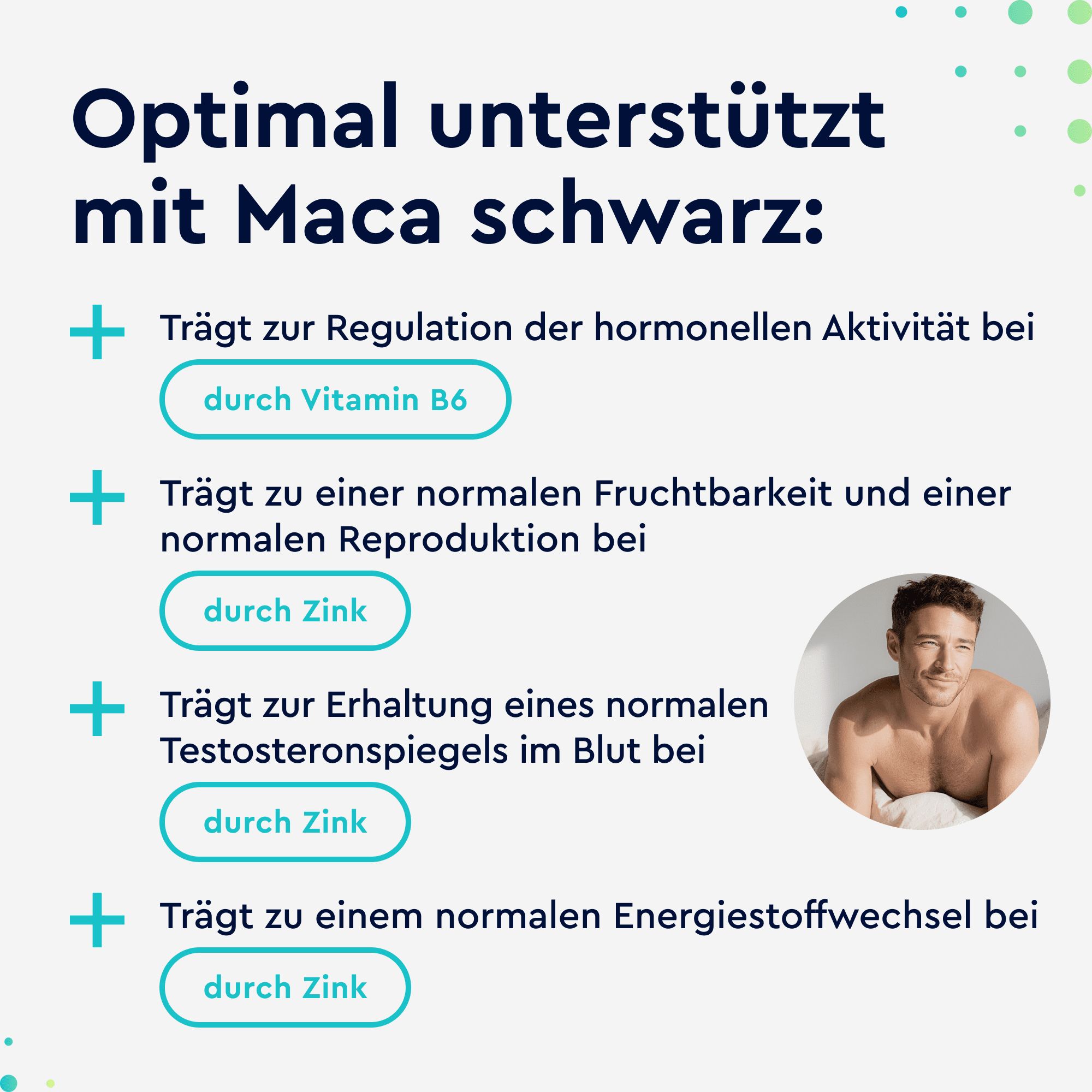 gloryfeel® Schwarzer Maca Extrakt + L-Arginin, Vitamin B6, B12 & Zink