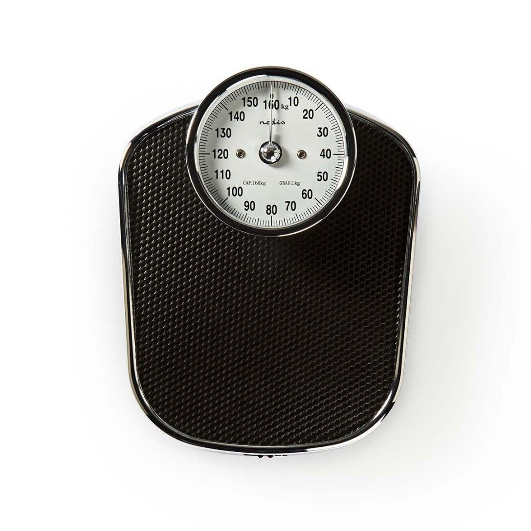 Nedis Personenwaage / Analog / Schwarz / Gummi / Rutschfeste Plattform / Max. Wiegekapazität: 160 k