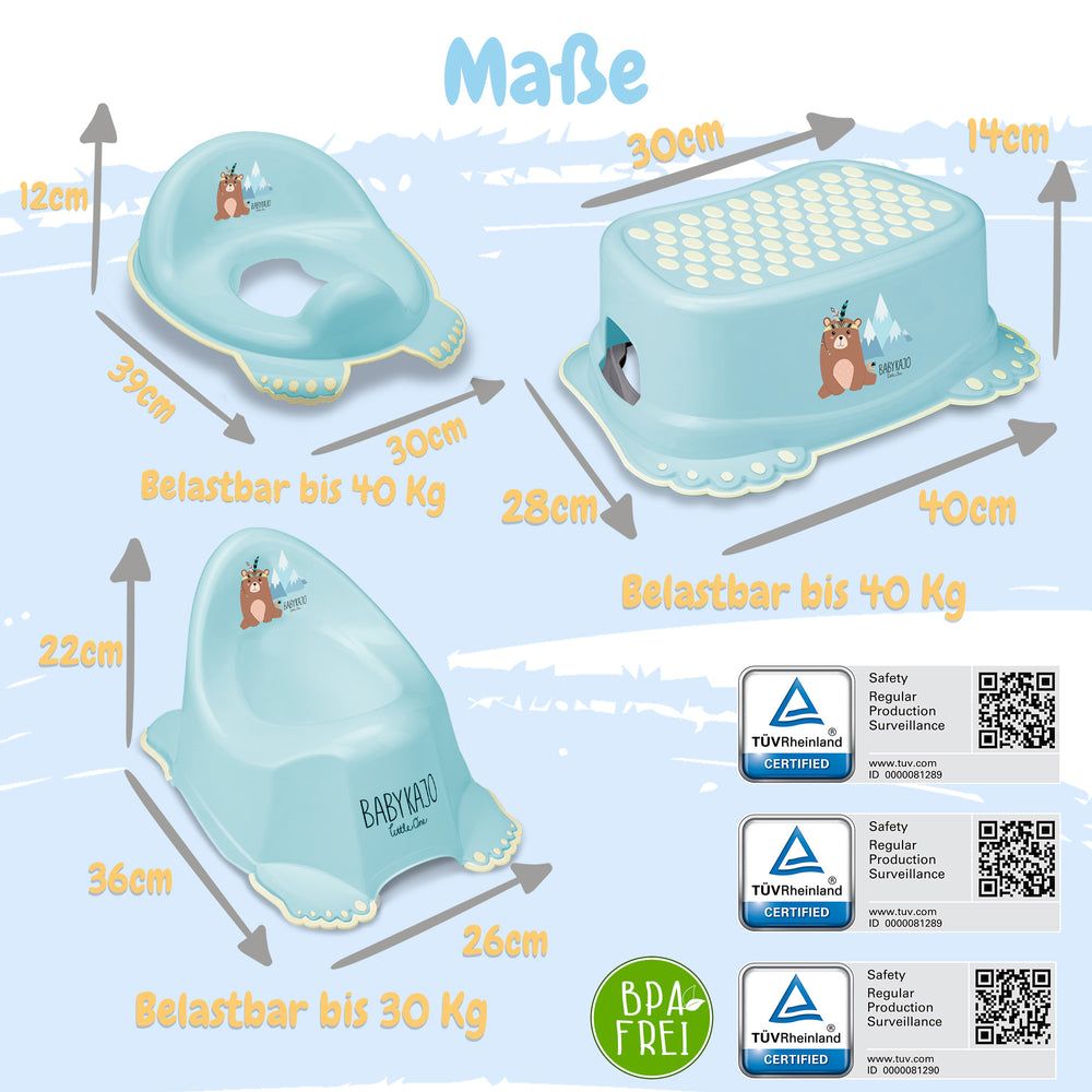 Babykajo 7 Set Baby Badewanne mit Gestell + Sitz + Abfluss + Töpfchen + Hocker + Toilettentrainer
