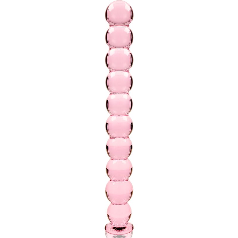 Rosa Dildo aus Borosilikatglas mit 10 Kugeln.