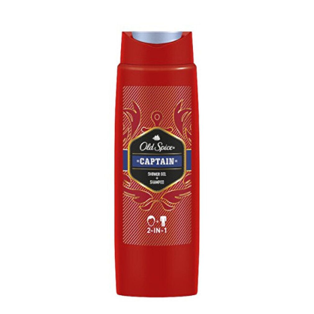 Rote Flasche "Old Spice Captain" 2-in-1. Shampoo und Duschgel für Männer.