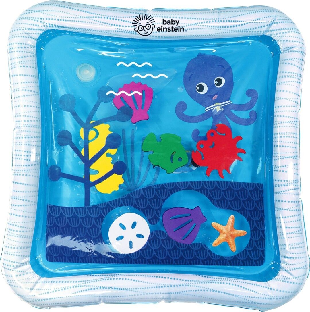 Aufblasbare Wassermatte mit Oktopus, Fisch und Meeresmotiven.
