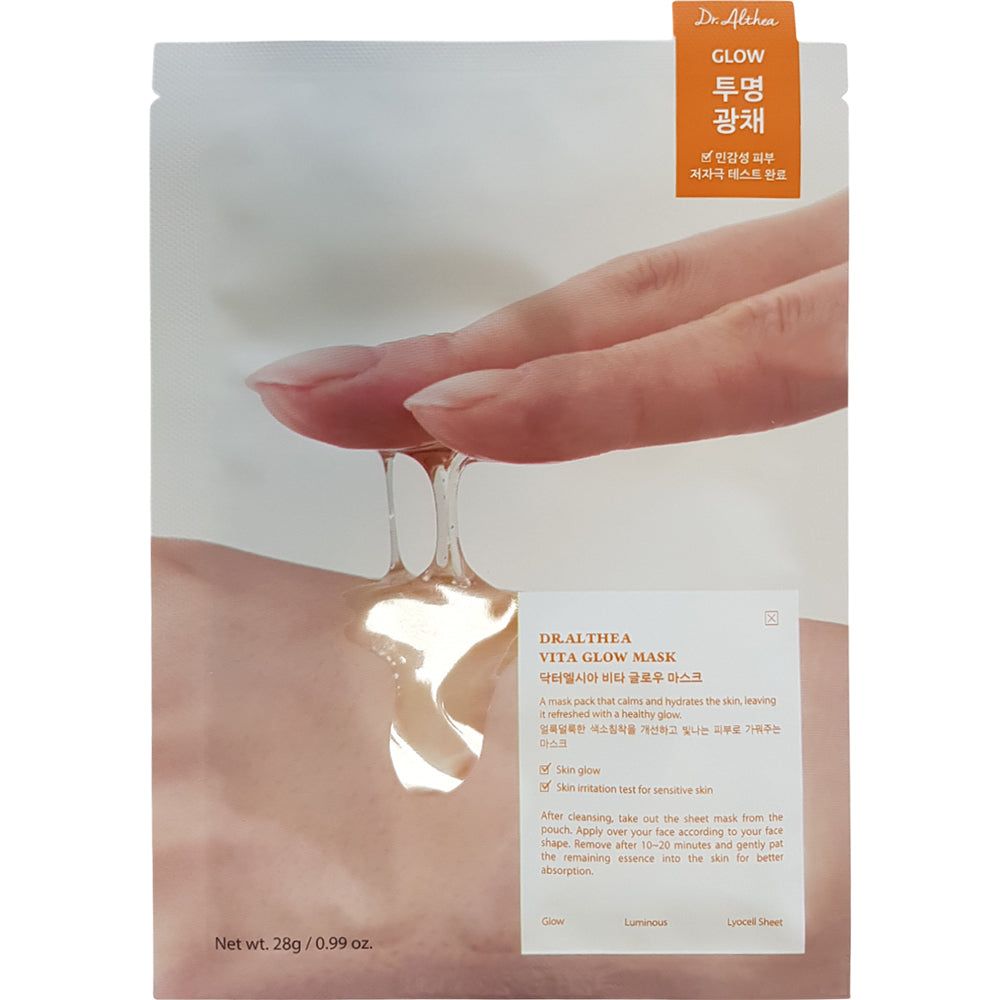 Verpackung von Dr. Althea Vita Glow Mask. Produktname und Beschreibungstext sind sichtbar.
