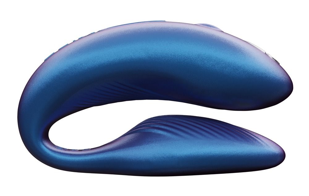 Blaues Wellness-Produkt mit geschwungener Form. Glatte Oberfläche mit geriffelter Unterseite.