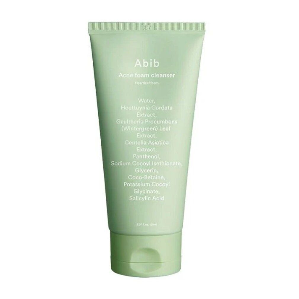 Abib Acne Foam Cleanser Tube mit Inhaltsstoffen.