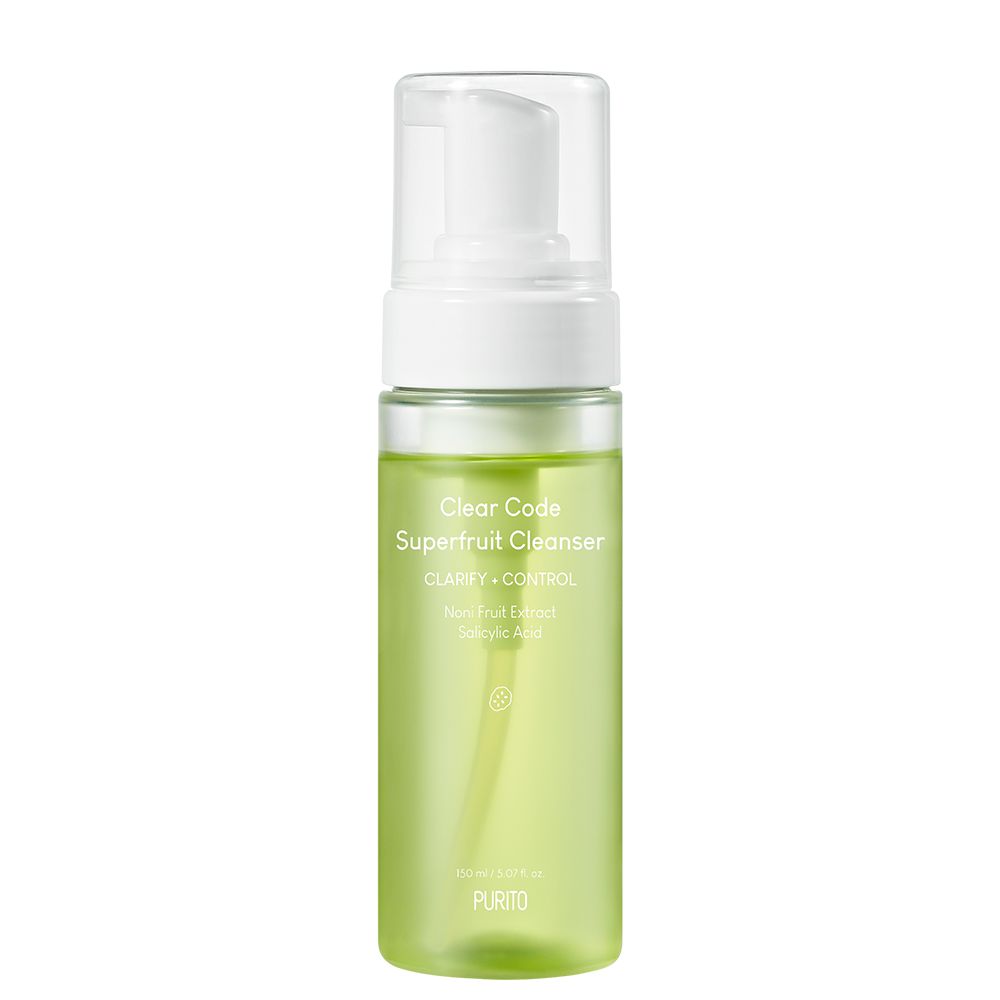 Grüne Flasche mit Pumpspender, Clear Code Superfruit Cleanser.