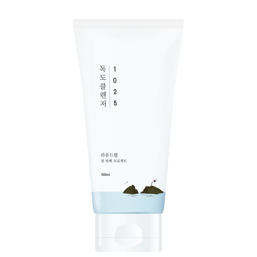 Weiße Tube mit blauem Design, das Felsen im Wasser zeigt. 150ml.