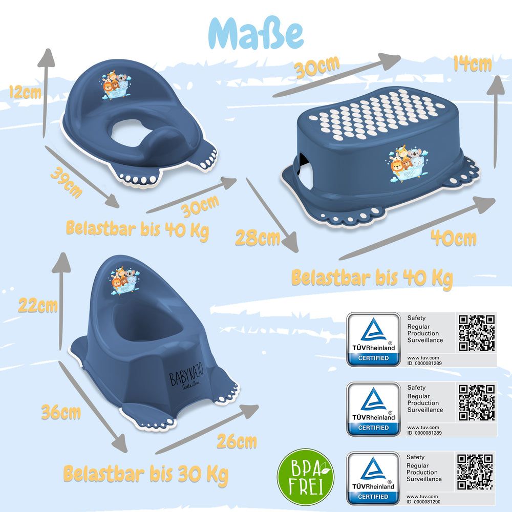Babykajo 7 Set Baby Badewanne mit Gestell + Sitz + Abfluss + Töpfchen + Hocker + Toilettentrainer