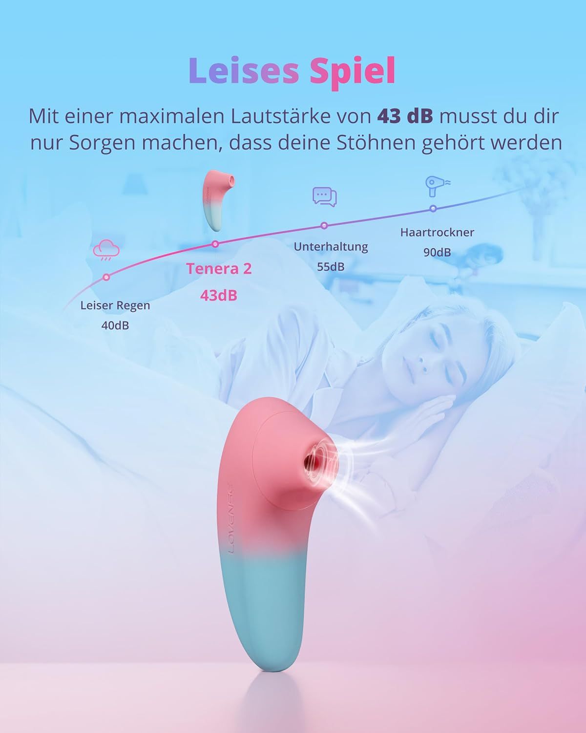 Zwei-farbiger Vibrator in Rosa und Türkis, der leise arbeitet.