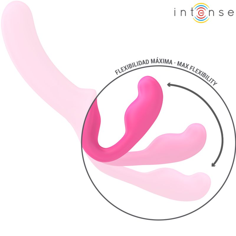 Ein flexibler, rosafarbener Massager in geschwungener Form. Zeigt maximale Flexibilität.