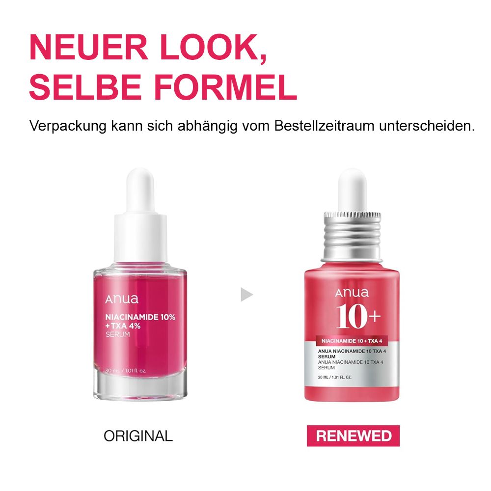 Vergleich von altem und neuem Anua Niacinamide 10%+TXA 4% Serum.